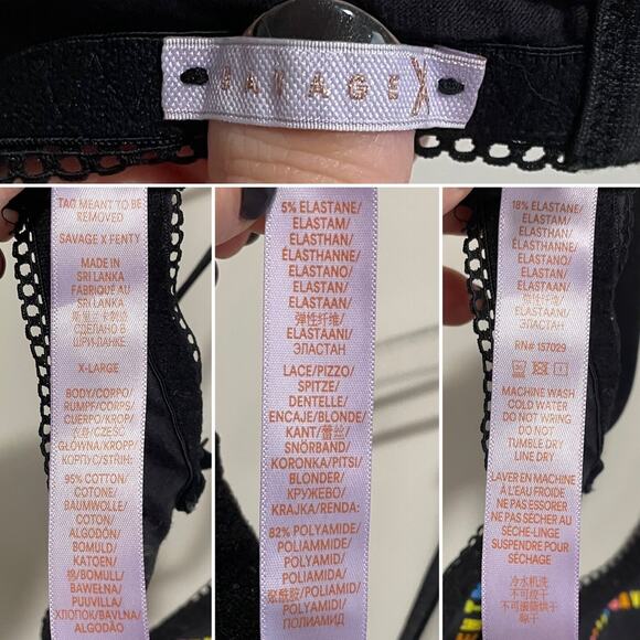 Savage X Fenty Cotton Essentials Bralette Pride Bra Black Caviar Rainbow XL - Picture 2 of 5